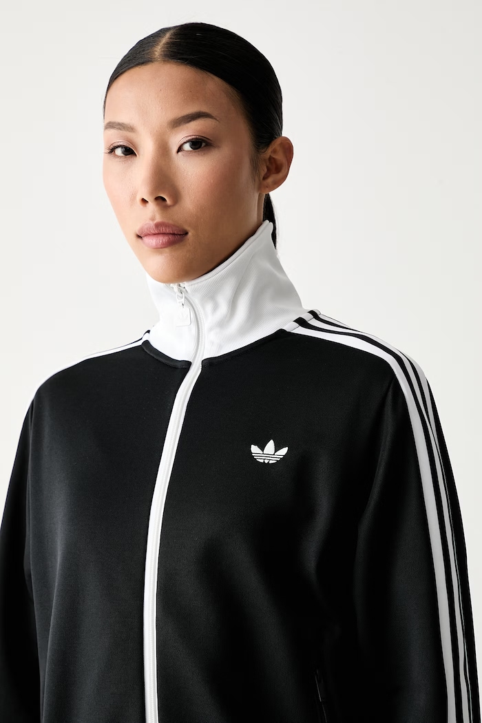 adidas Originals кофта на застёжке для женщин с хлопком Beckenbauer чёрный KV9560