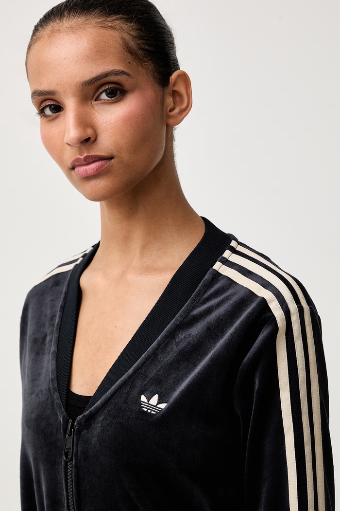 adidas Originals кофта на застёжке для женщин из велюра чёрный KS9176