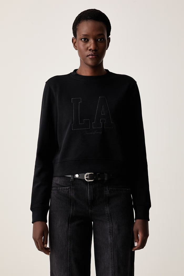 Guess Jeans μπλούζα γυναικεία βαμβακερή μαύρο W6YQ20.K4779
