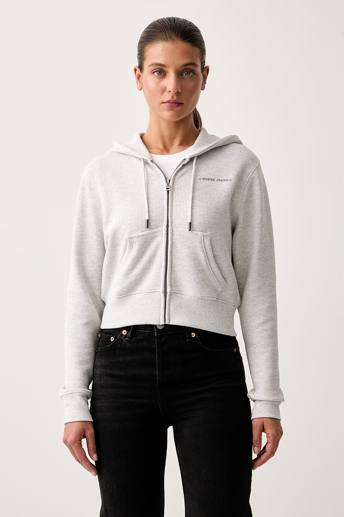 Guess Jeans dukserica na zakopčavanje za žene s pamukom siva W6YQ13.K4206