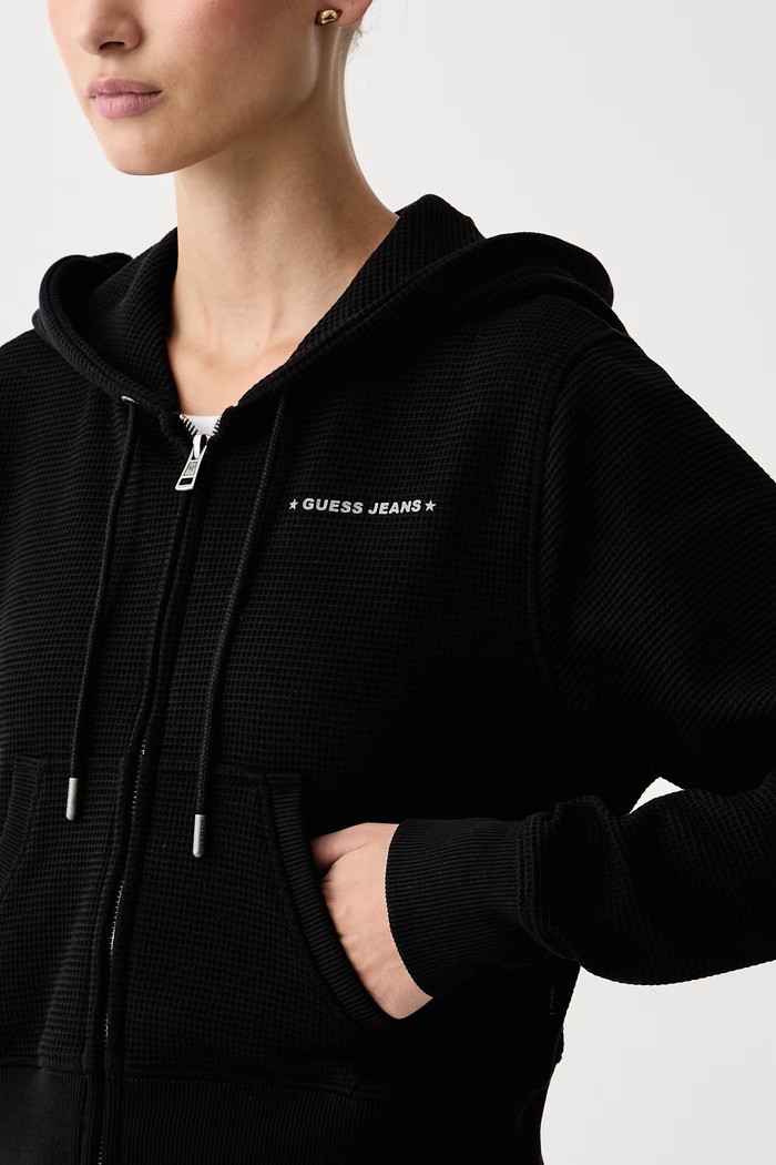 Μπλούζα με κουμπιά γυναικεία με βαμβάκι Guess Jeans W6YQ13.K4206 μαύρο