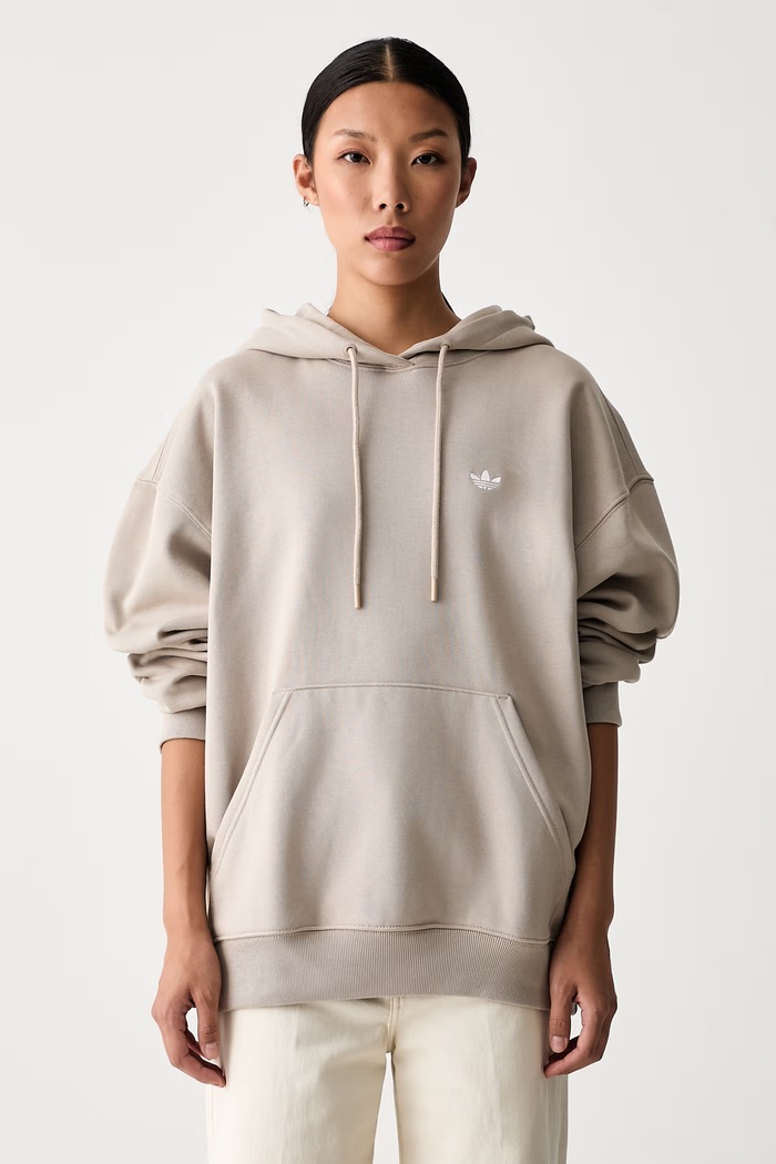adidas Originals μπλούζα με κουκούλα γυναικεία με βαμβάκι Essentials μπεζ KR3591