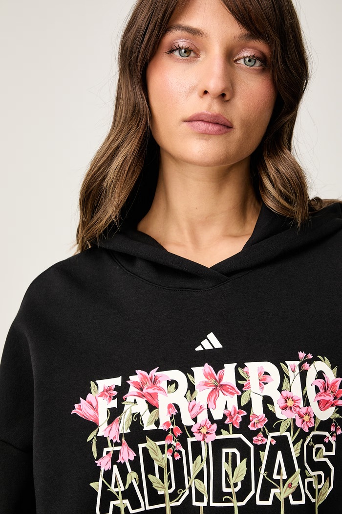 adidas bluza z kapturem damska z bawełną x Farm Rio czarny KR0252