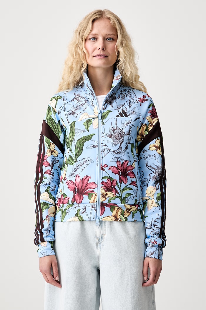 adidas кофта на застібці жіноча з бавовною x Farm Rio блакитний KX0043