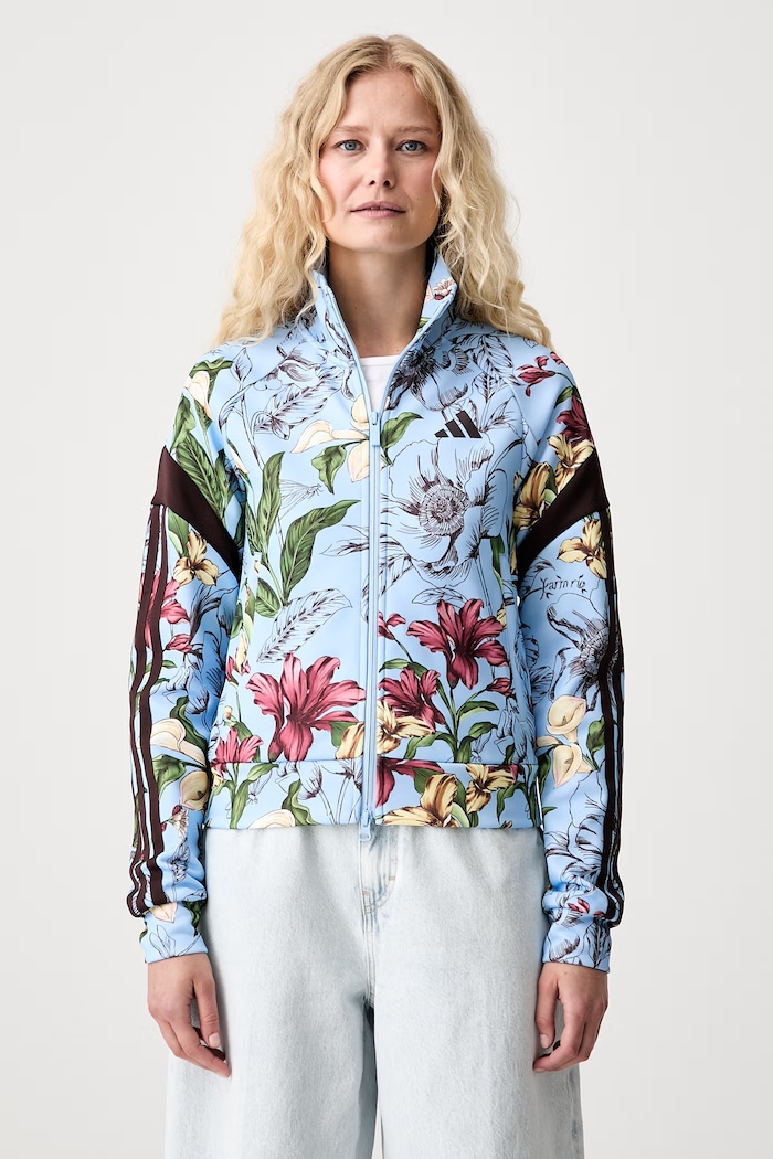 adidas кофта на застібці жіноча з бавовною x Farm Rio блакитний KX0043