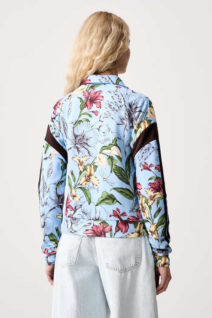 Одяг adidas кофта на застібці жіноча з бавовною x Farm Rio KX0043 блакитний