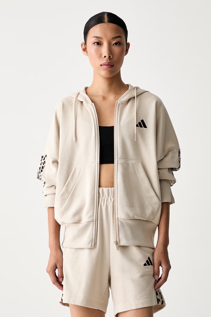 adidas bluza rozpinana z kapturem damska z bawełną Leopard Pack beżowy KH1547