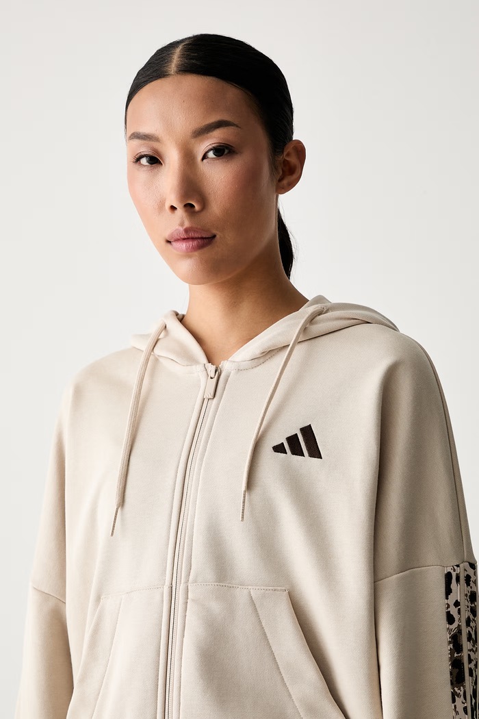 adidas bluza rozpinana z kapturem damska z bawełną Leopard Pack beżowy KH1547
