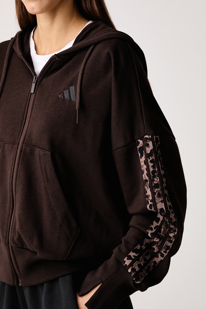 Μπλούζα με κουκούλα γυναικεία με βαμβάκι Leopard Pack adidas KV9299 καφέ