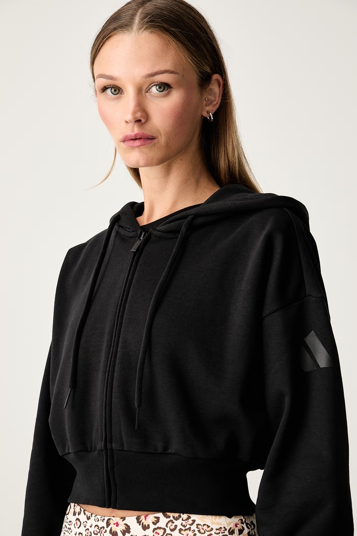 adidas bluza rozpinana z kapturem damska z bawełną Soft Lux czarny KF6245