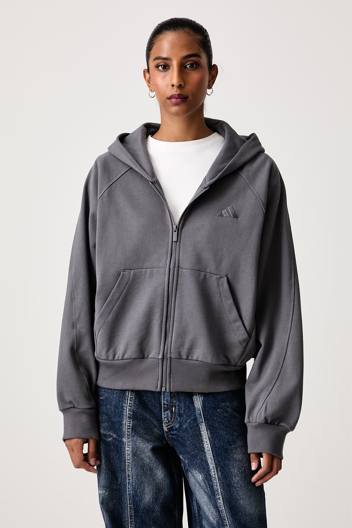 adidas Bluza rozpinana z kapturem damska bawełniana szary KV7333