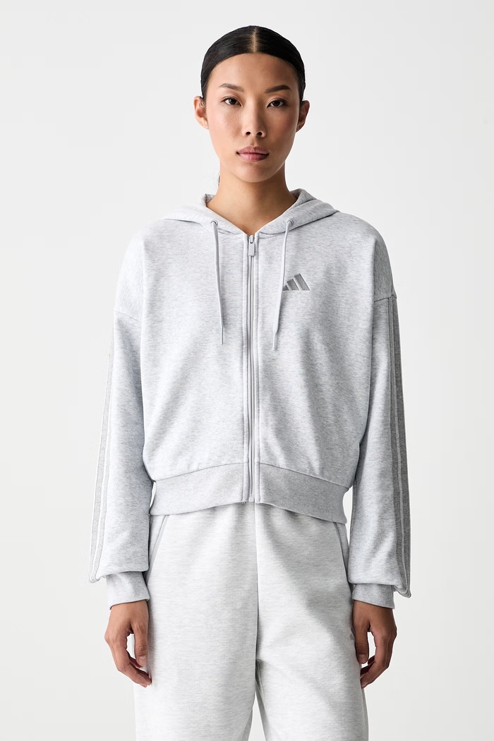 adidas bluza z kapturem damska z bawełną Essentials szary KF8325