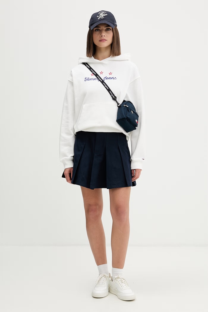 Tommy Jeans μπλούζα με κουκούλα γυναικεία βαμβακερή DW0DW23484 λευκό AW26