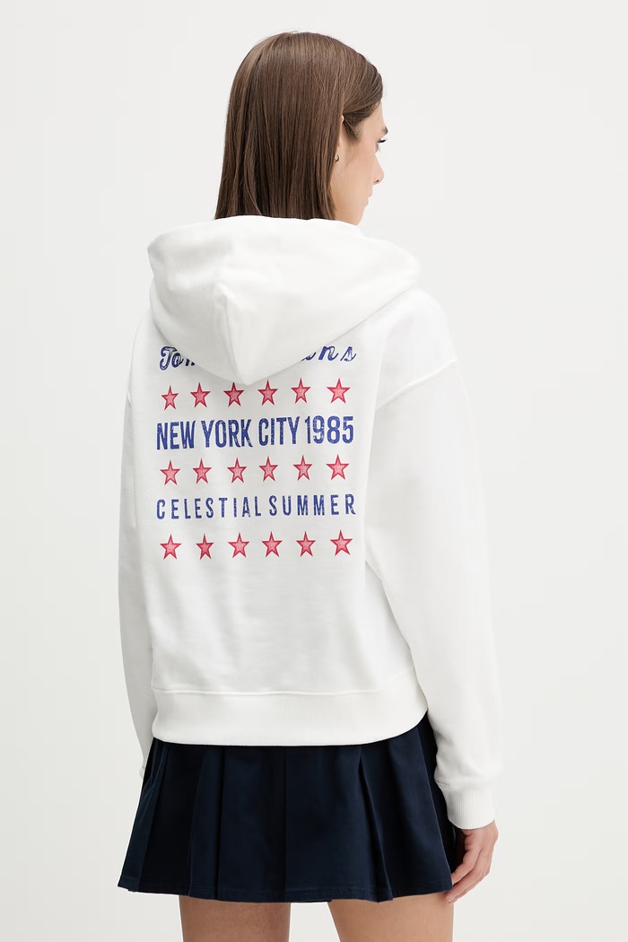 Ρούχα Tommy Jeans μπλούζα με κουκούλα γυναικεία βαμβακερή DW0DW23484 λευκό