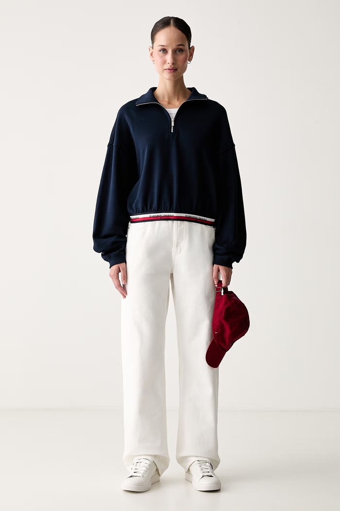 Tommy Jeans dukserica za žene od pamuka DW0DW23144 mornarsko plava AW26
