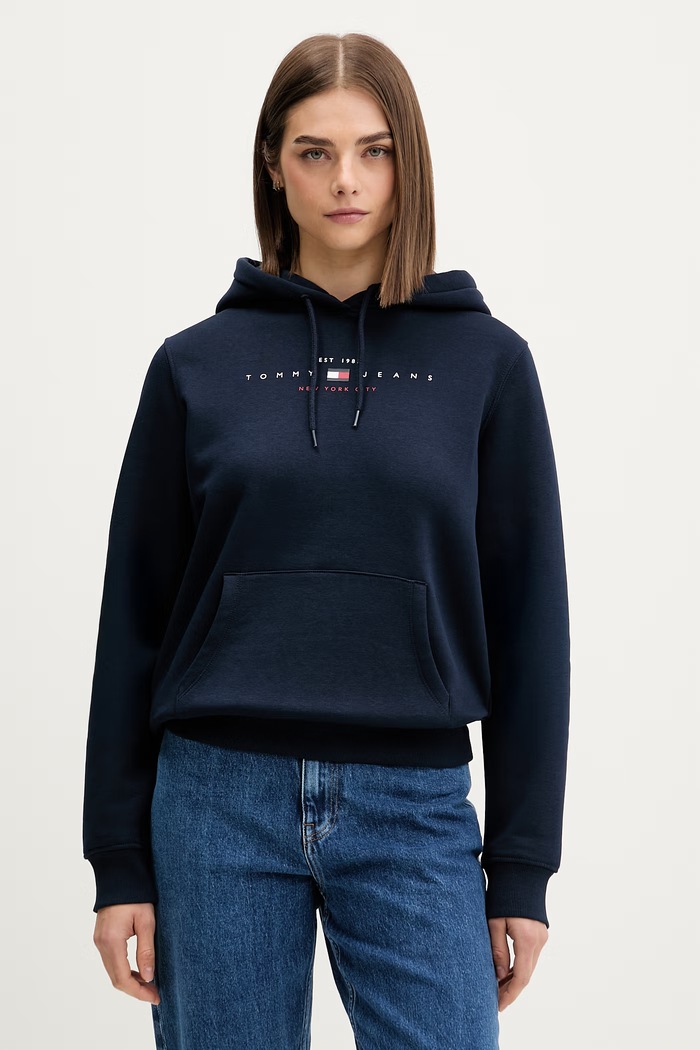 Tommy Jeans mikina s kapucí dámská s bavlnou námořnická modř DW0DW23485