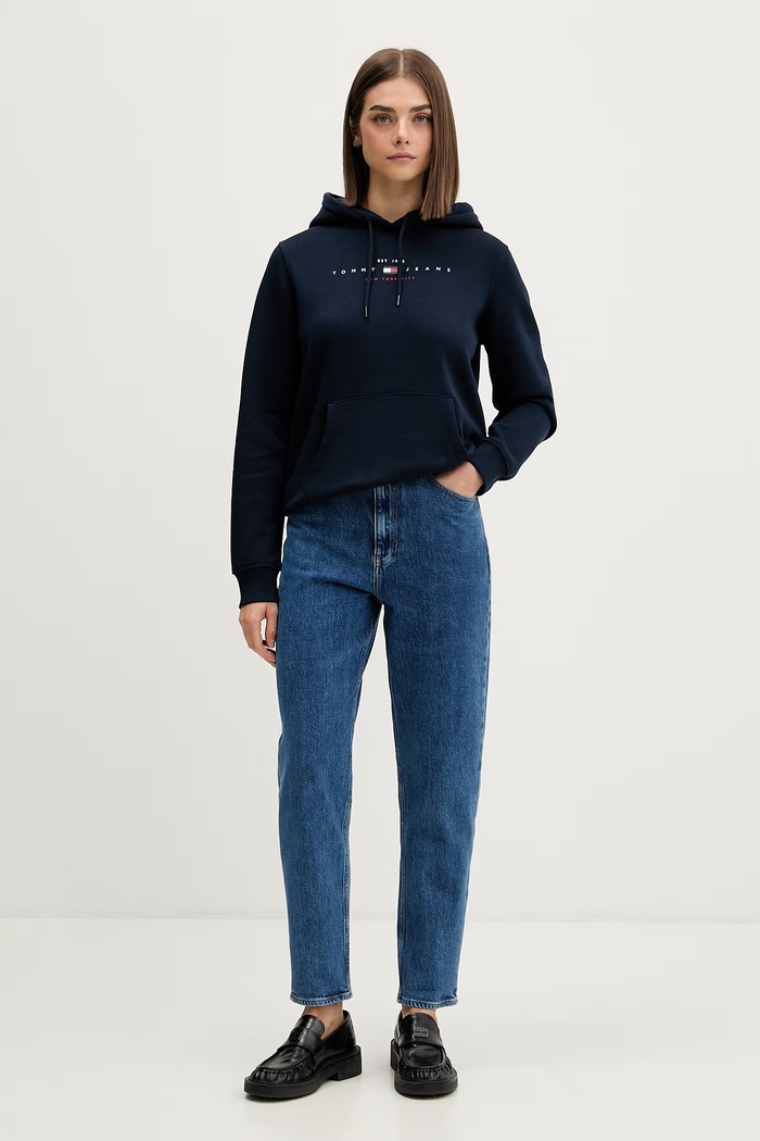 Tommy Jeans mikina s kapucí dámská s bavlnou DW0DW23485 námořnická modř AW26