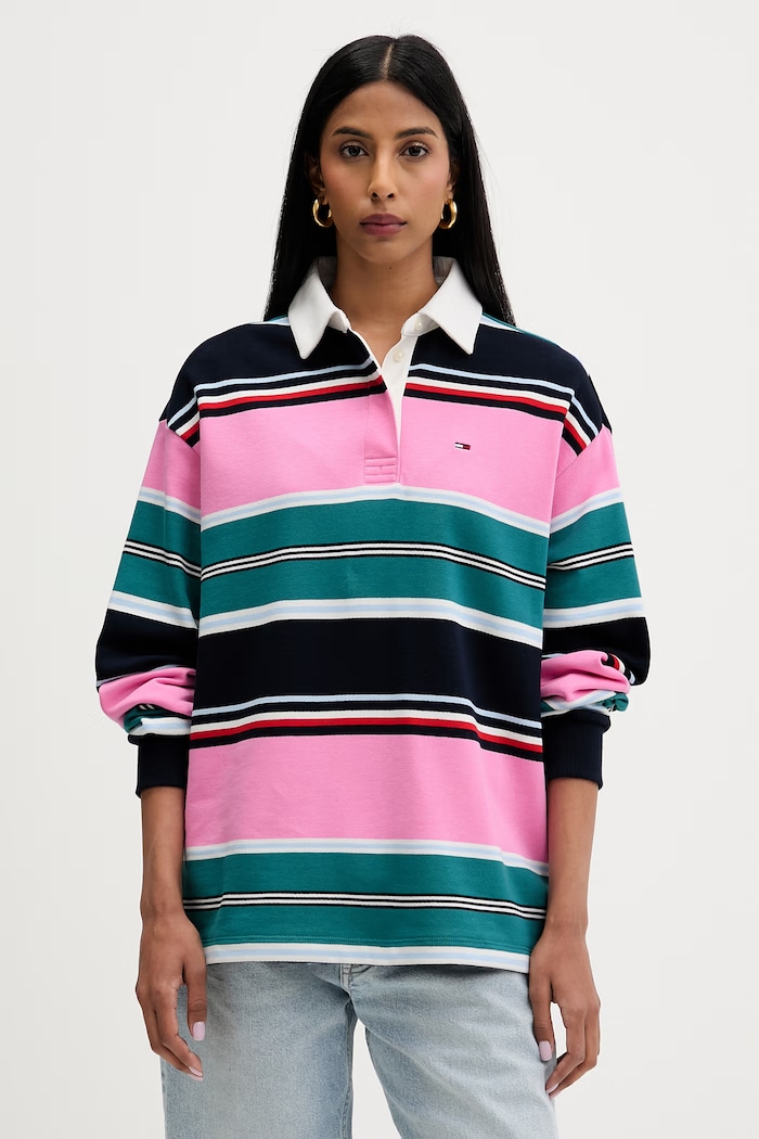 Tommy Jeans уголемен суичър дамски от памук розов DW0DW23483