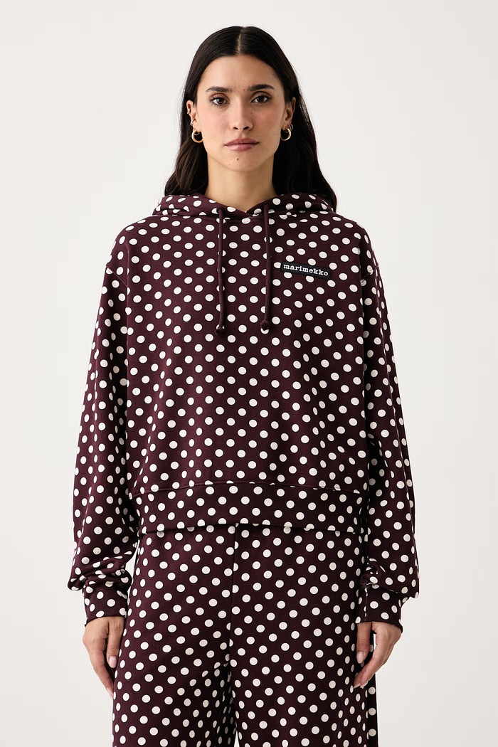 Marimekko Mikina s kapucňou dámska bavlnená burgundské 096213