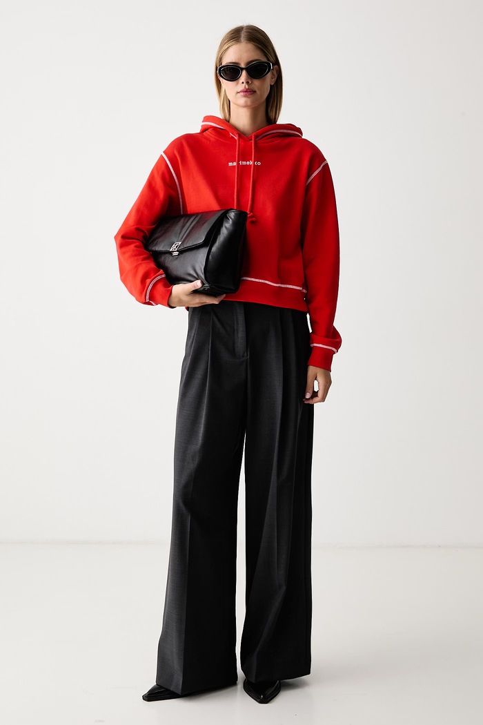 Marimekko Суичър с качулка дамски от памук 096224 червен AW26