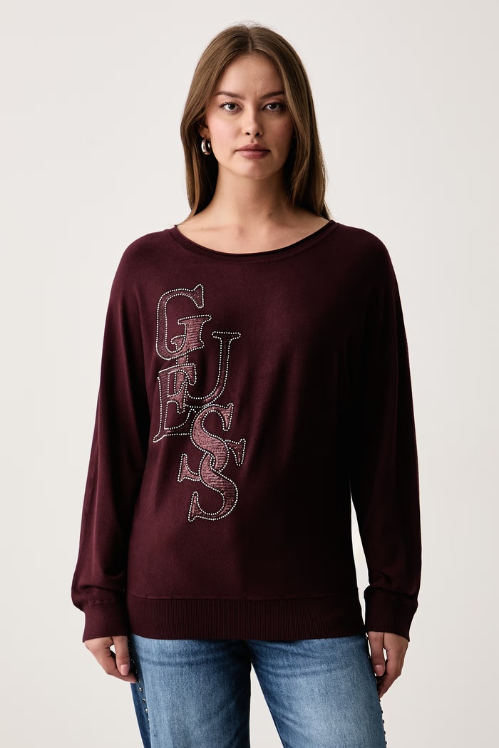 Guess Sweter damski z wiskozą ESMERALDA bordowy W6BR51.Z1452