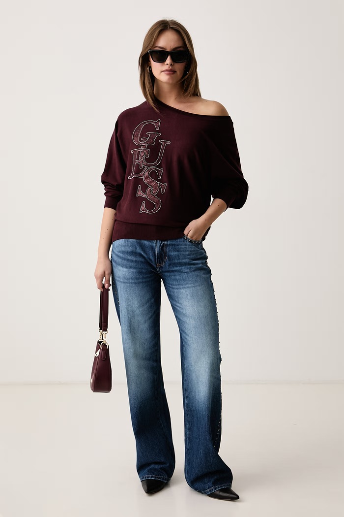 Guess Sweter damski z wiskozą ESMERALDA W6BR51.Z1452 bordowy AW26