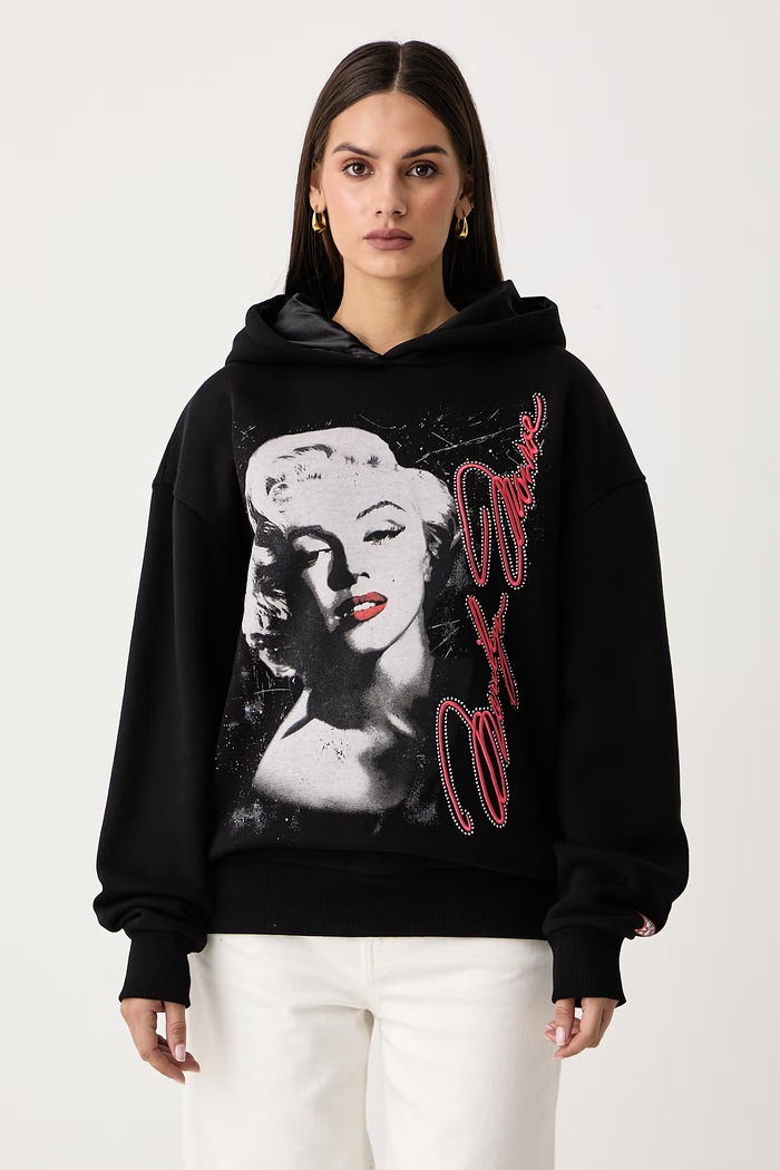 Guess Pulover ženski z bombažem x MARILYN MONROE črna W6BQ18.K6664