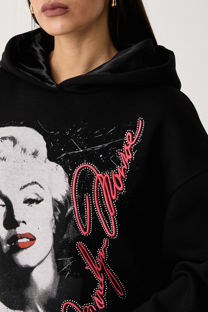 Pulover ženski z bombažem x MARILYN MONROE Guess W6BQ18.K6664 črna