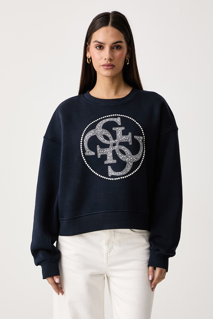 Guess Pulover ženski z bombažem mornarsko modra W6BQ13.K6059