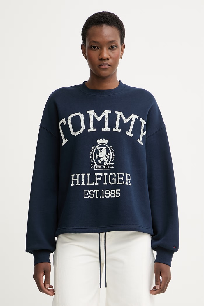 Tommy Hilfiger melegítőfelső női pamut sötétkék WW0WW50941