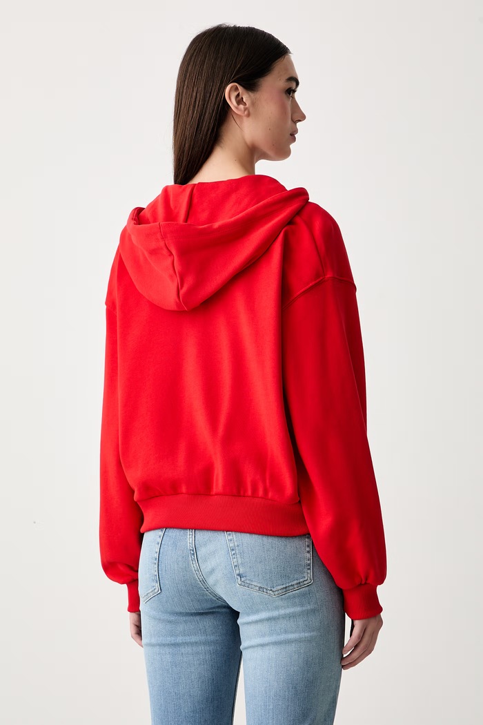 Odzież Tommy Hilfiger bluza rozpinana z kapturem damska bawełniana WW0WW50938 czerwony
