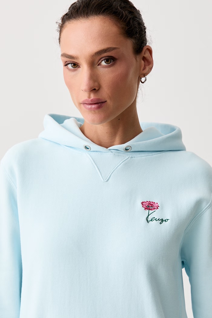 Kenzo mikina s kapucňou dámska bavlnená modrá FG62HO2604MJ