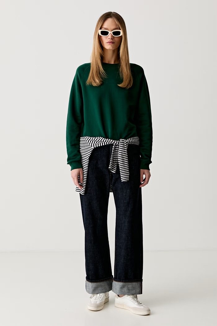 Marc O'Polo bluza oversize damska bawełniana 5000011502 zielony AW26