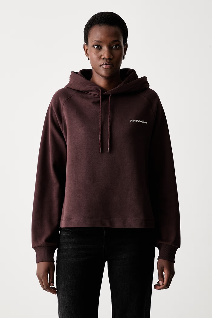 Marc O'Polo bluza z kapturem damska bawełniana bordowy 5000010236