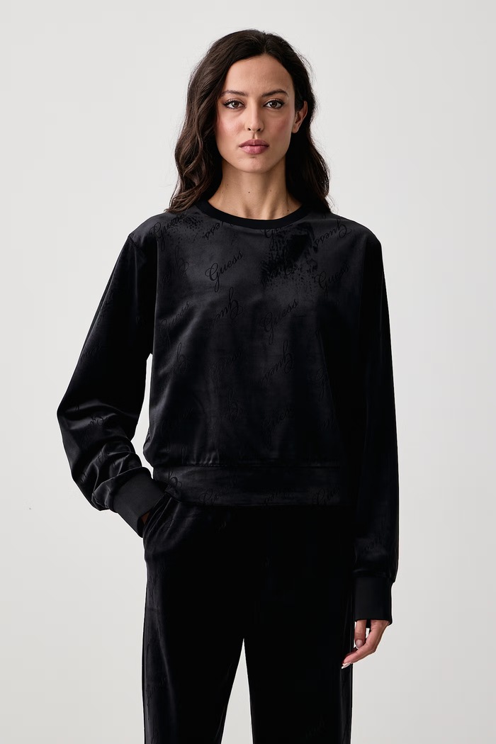 Guess Bluza damska welurowa LOREN czarny O6BQ02.K5062