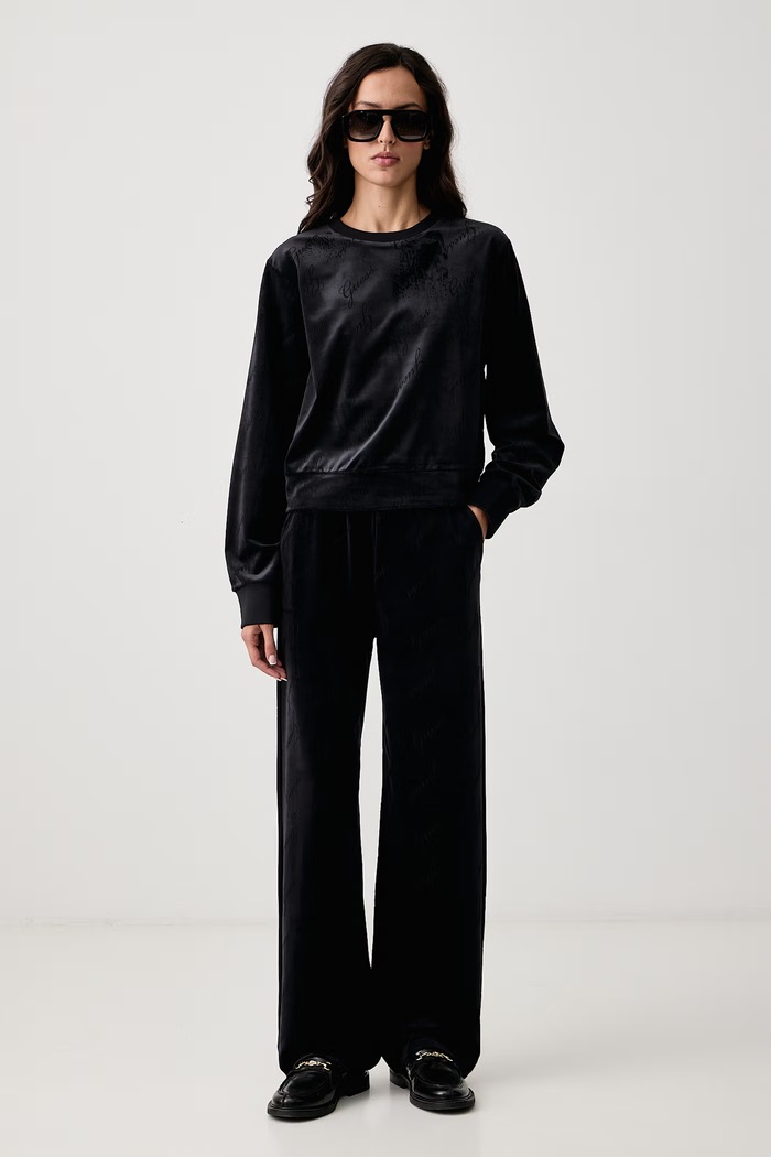 Guess Bluza damska welurowa LOREN O6BQ02.K5062 czarny AW26