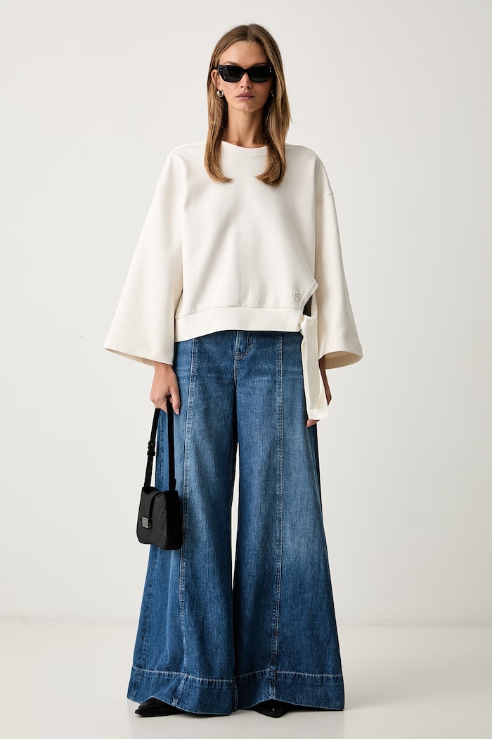BOSS bluza damska z bawełną Essega1 50562856 beżowy AW26