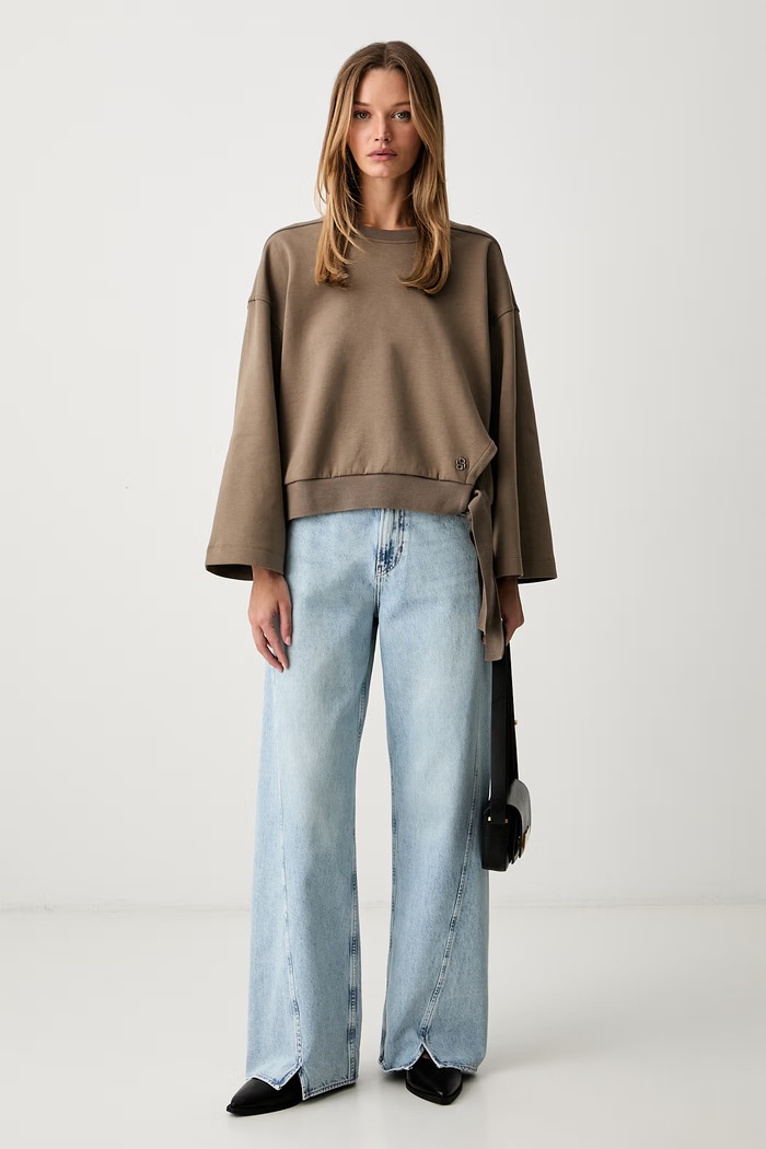 BOSS bluza damska z bawełną Essega1 50562856 brązowy AW26