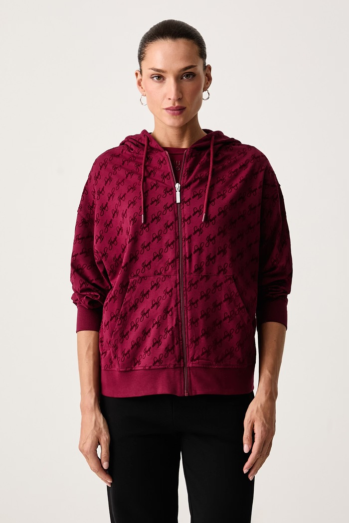 HUGO Bluza lounge damska z bawełną FLOKKY_JACKET bordowy 50566669