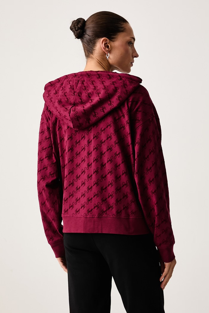 Odzież HUGO Bluza lounge damska z bawełną FLOKKY_JACKET 50566669 bordowy