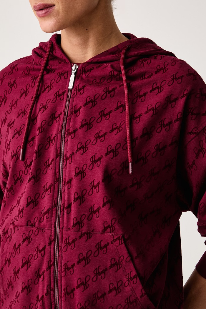 Bluza lounge damska z bawełną FLOKKY_JACKET HUGO 50566669 bordowy