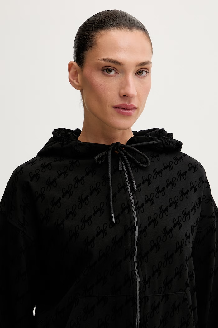 HUGO loungewear pulover ženski z bombažem FLOKKY_JACKET črna 50566669