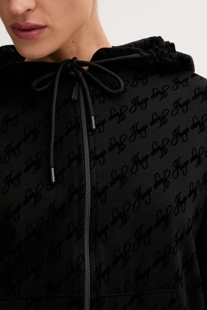 HUGO loungewear pulover ženski z bombažem FLOKKY_JACKET 50566669 črna