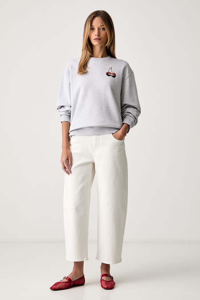 HUGO Blue bluza damska bawełniana Classic Crew_B_4 50566576 szary AW26