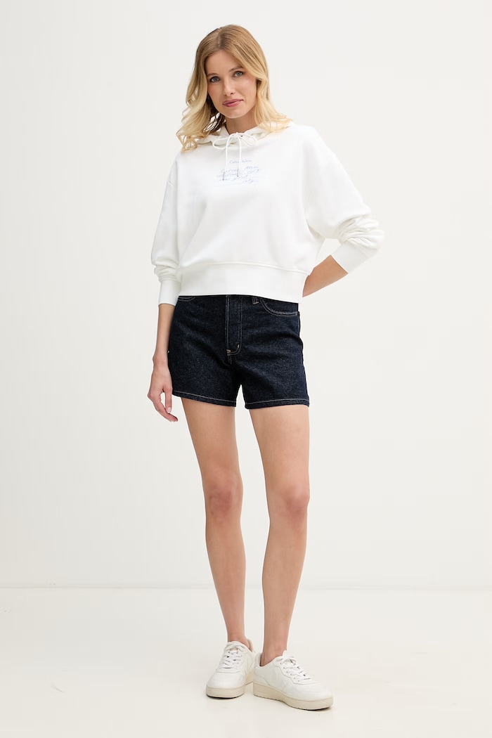 Calvin Klein Jeans hanorac cu glugă pentru femei, din bumbac LV047G204G alb AW26