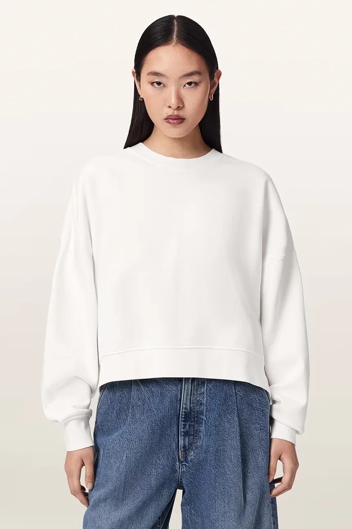 AllSaints bluza damska z bawełną ESME W150JE beżowy AW26