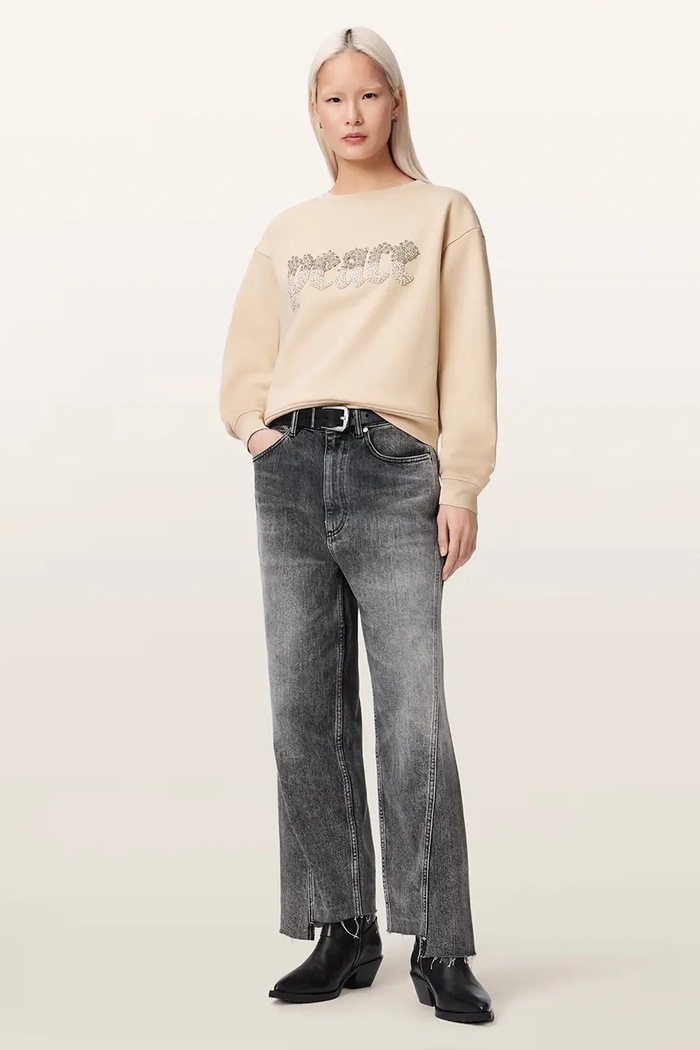 Odzież AllSaints bluza damska z bawełną PEACE W207JE beżowy