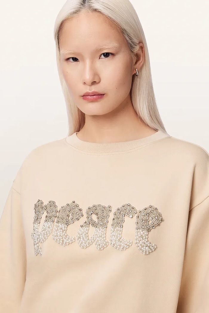 AllSaints bluza damska z bawełną PEACE beżowy W207JE