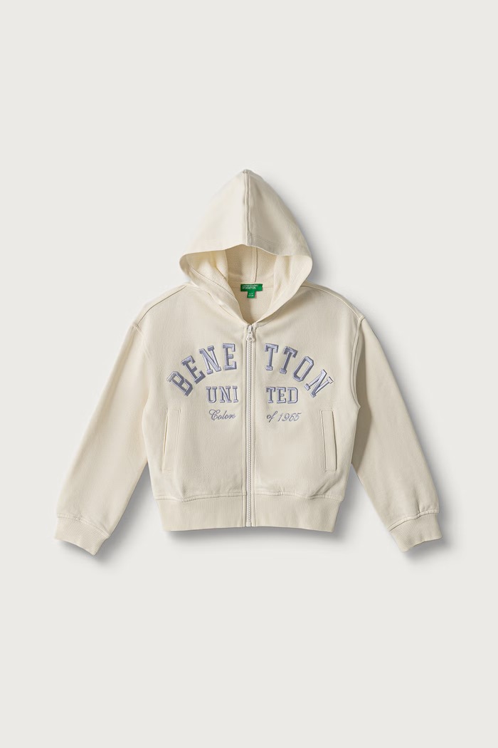 United Colors of Benetton Bluza rozpinana z kapturem dziecięca bawełniana beżowy 3J68C506D.G.Seasonal