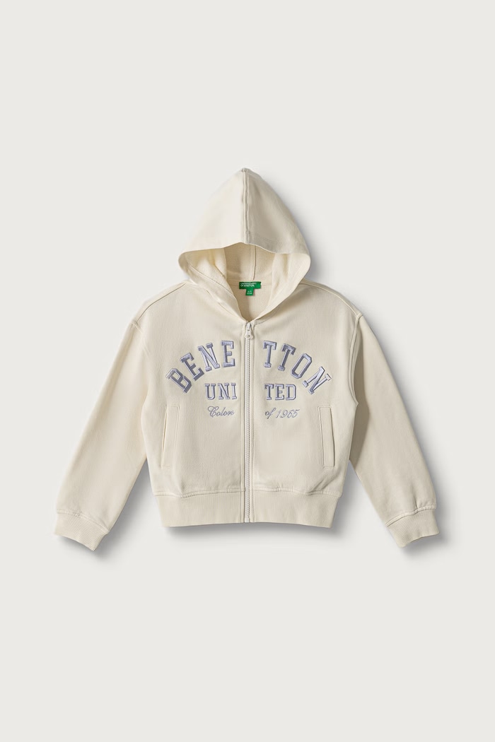 United Colors of Benetton Bluza rozpinana z kapturem dziecięca bawełniana beżowy 3J68C506D.G.Seasonal